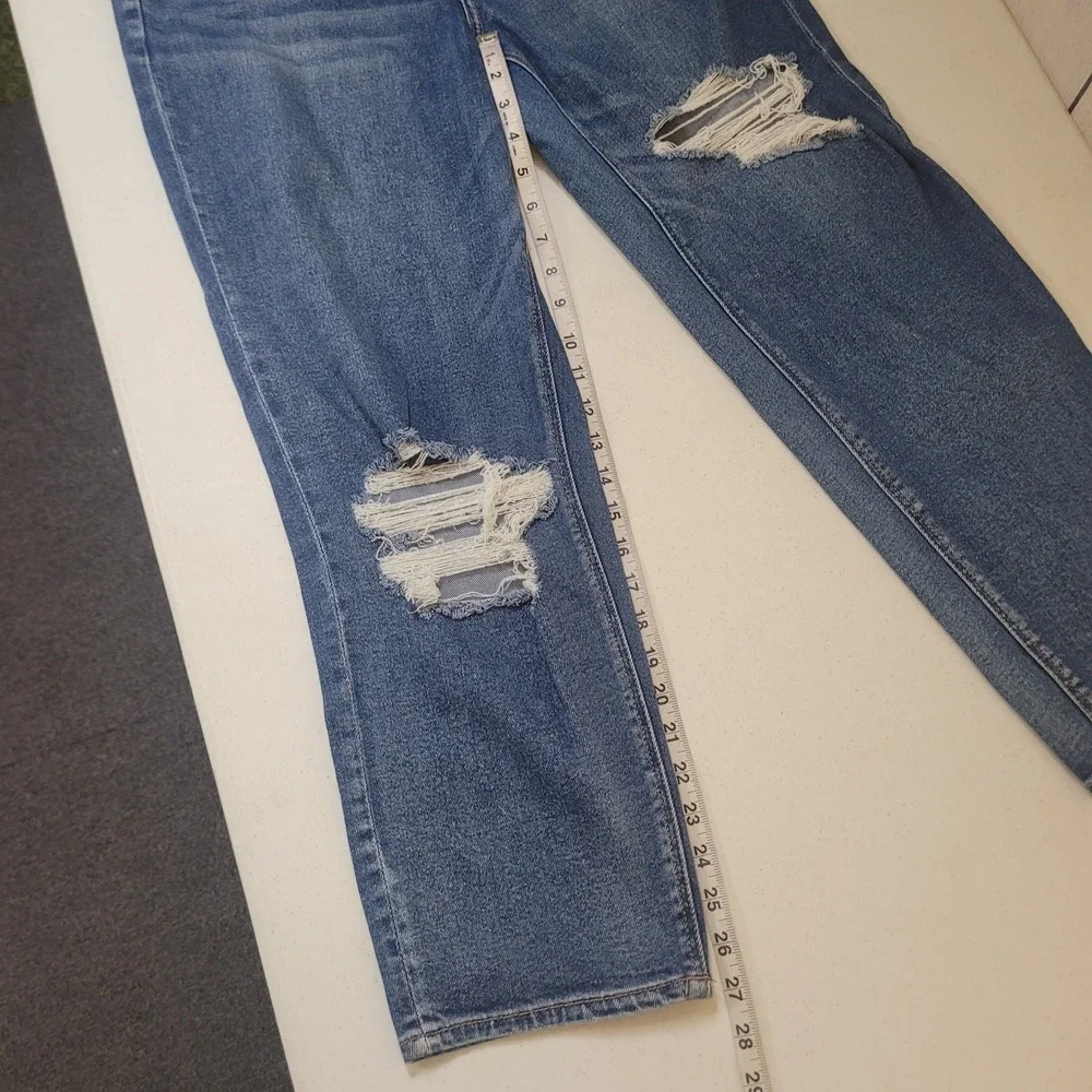 American Eagle 14 Mom Jeans Womens Blue Distressed High Rise Stretch Denim